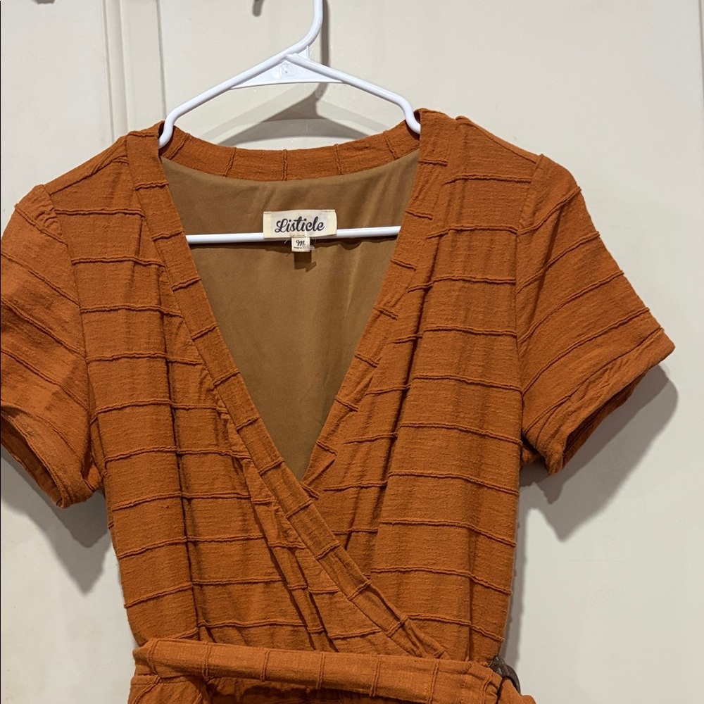 L'ATISTE Terracotta V-Neck Wrap Dress